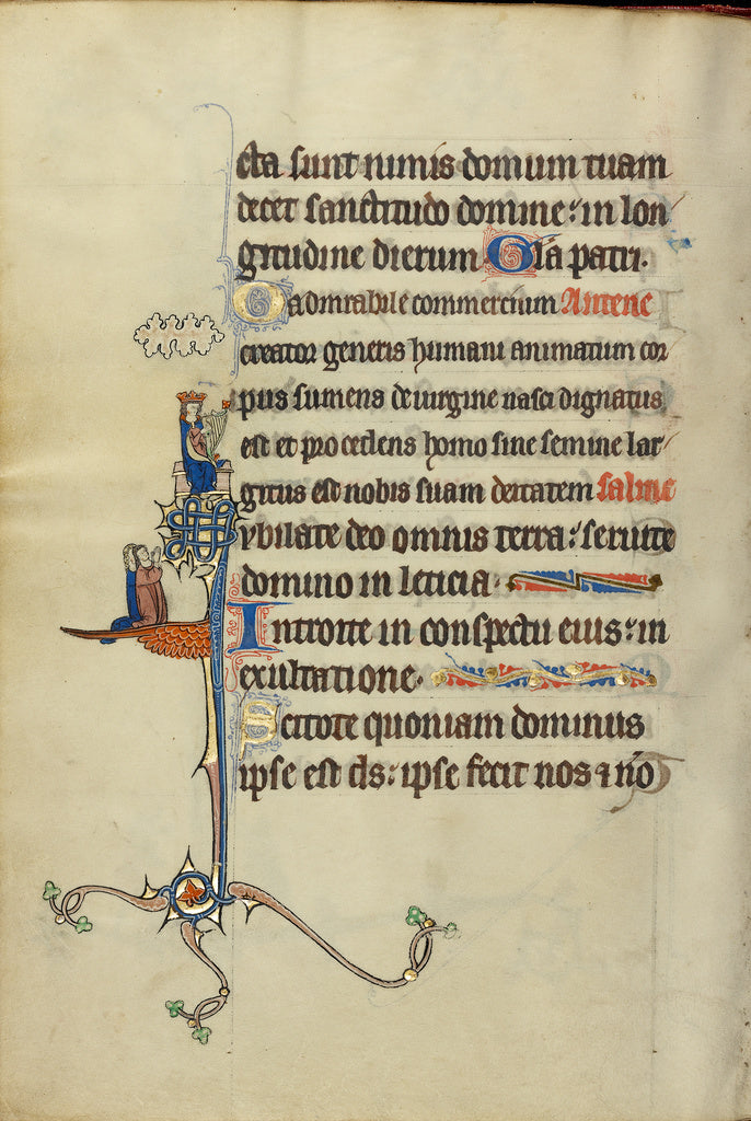 Unknown:Initial J: David Playing the Harp and Two Persons Pr, Poster Print Wall Art