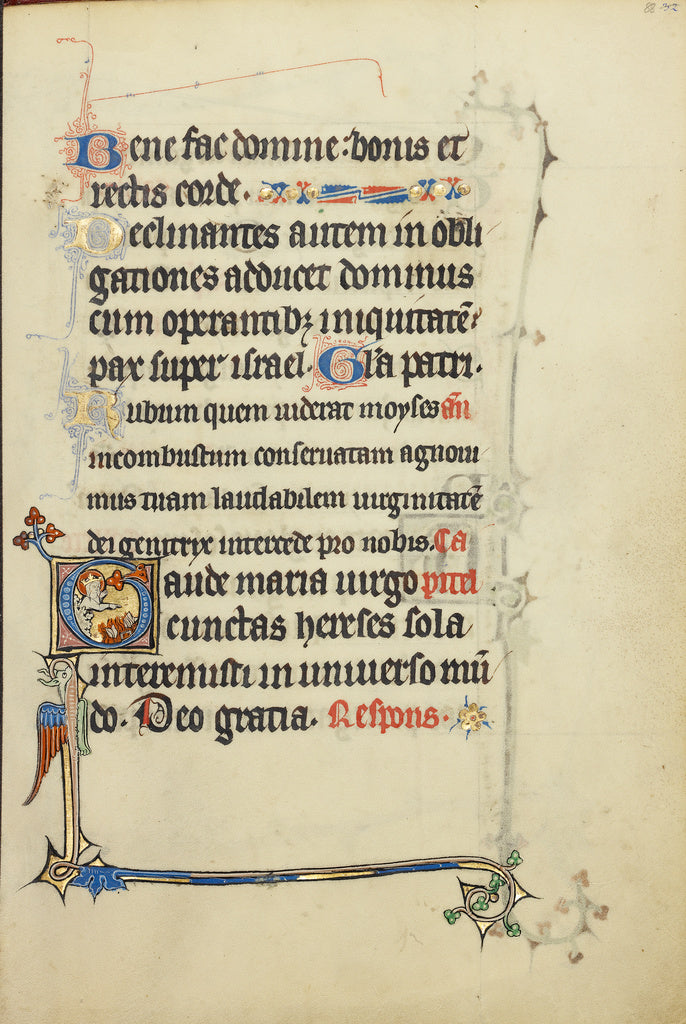 Unknown:Initial G: The Virgin Mary Pointing to Books Burning, Poster Print Wall Art