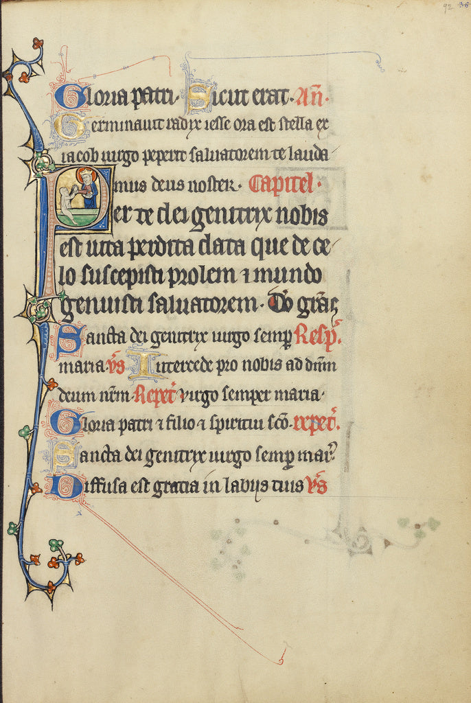 Unknown:Initial P: The Virgin Mary Taking the Hand of a Pers, Poster Print Wall Art