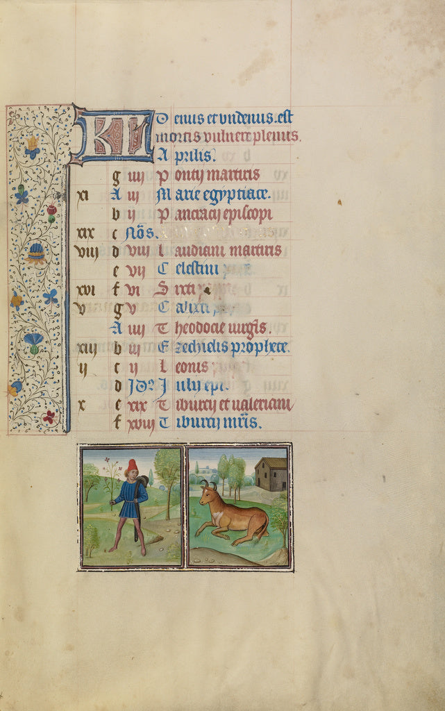 Willem VrelantWorkshop of:April Calendar Page; Picking Flowe, Poster Print Wall Art