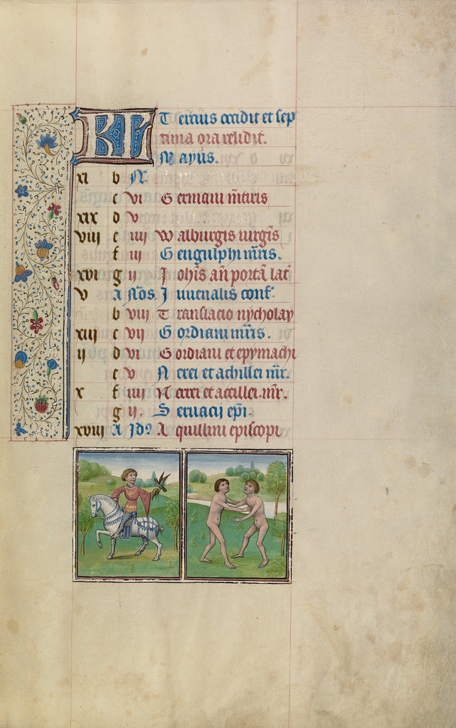 Willem VrelantWorkshop of:May Calendar Page; Hawking; Gemini, Poster Print Wall Art