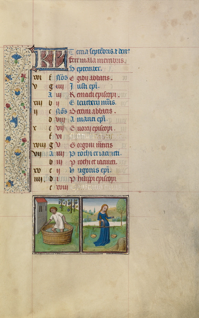 Willem VrelantWorkshop of:September Calendar Page; Making Wi, Poster Print Wall Art