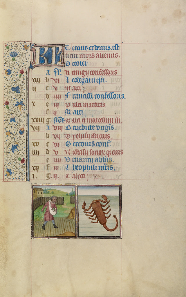 Willem VrelantWorkshop of:October Calendar Page; Sowing; Sco, Poster Print Wall Art