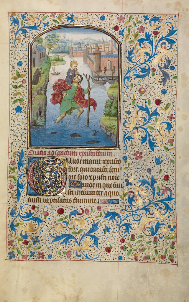 Willem Vrelant:Saint Christopher Carrying the Christ Child, Poster Print Wall Art