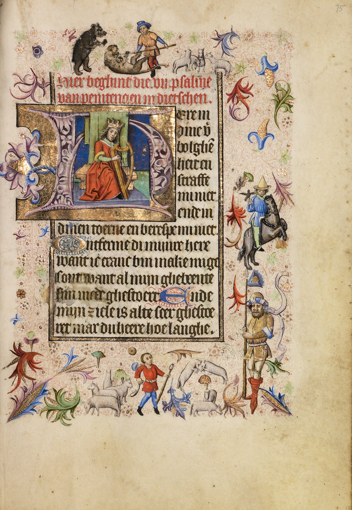 Unknown:Initial H: David Playing the Harp, Poster Print Wall Art