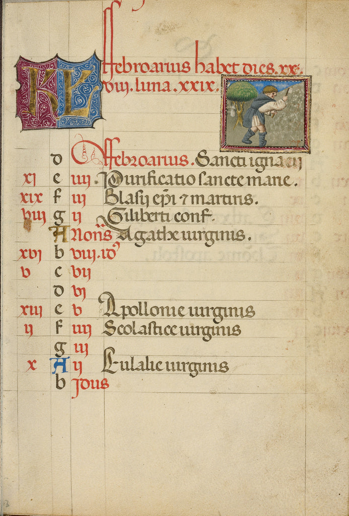 Unknown:February Calendar Page; Hoeing, Poster Print Wall Art