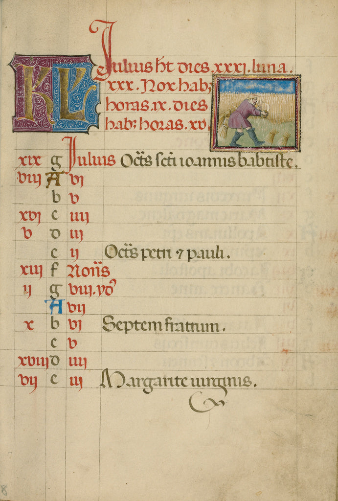 Unknown:July Calendar Page; Harvesting Grain, Poster Print Wall Art