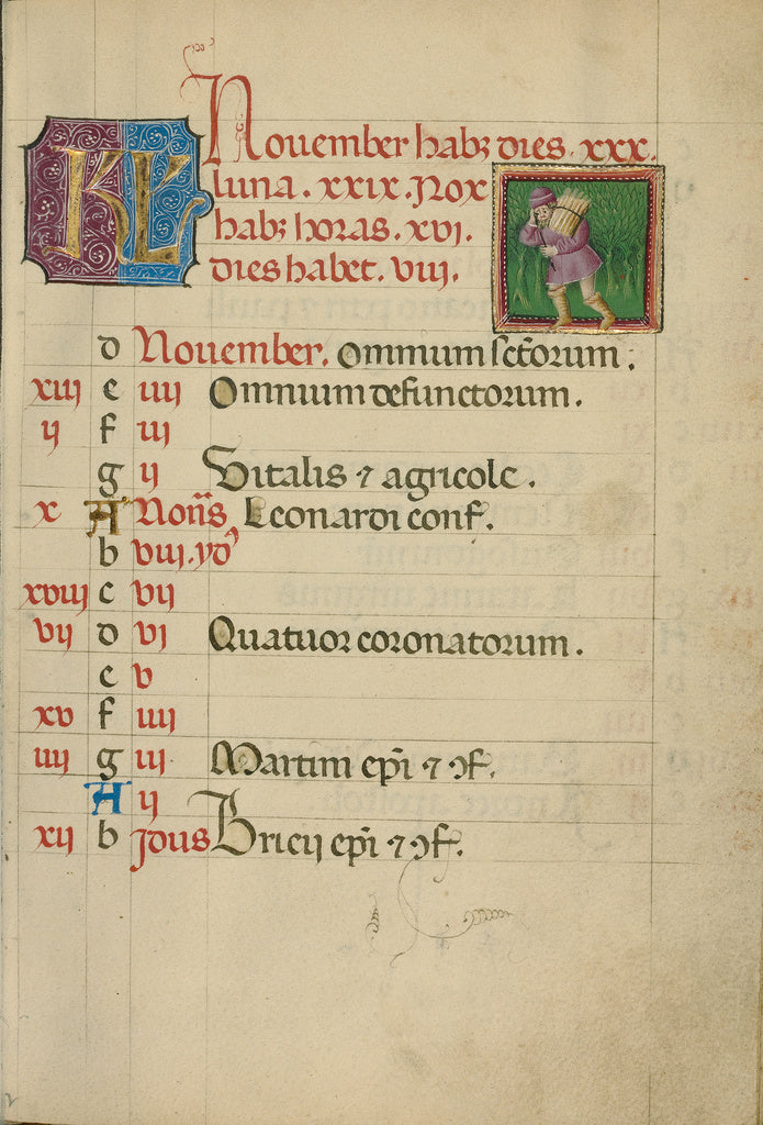 Unknown:November Calendar Page; Gathering Wood, Poster Print Wall Art