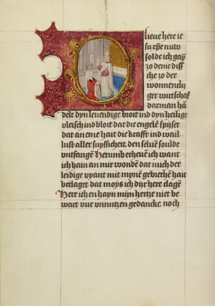 Gerard HorenboutWorkshop of:Initial O: A Woman Receiving Com, Poster Print Wall Art