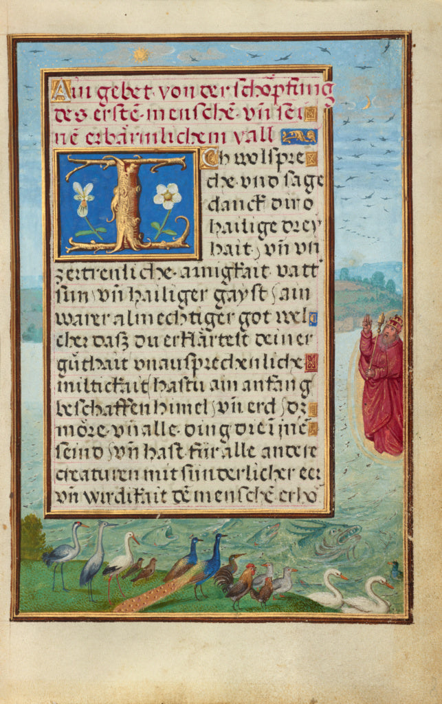 Simon Bening:Border with the Creation of Birds and Fishes, Poster Print Wall Art