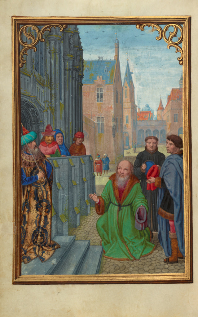 Simon Bening:Joseph of Arimathea Before Pilate, Poster Print Wall Art