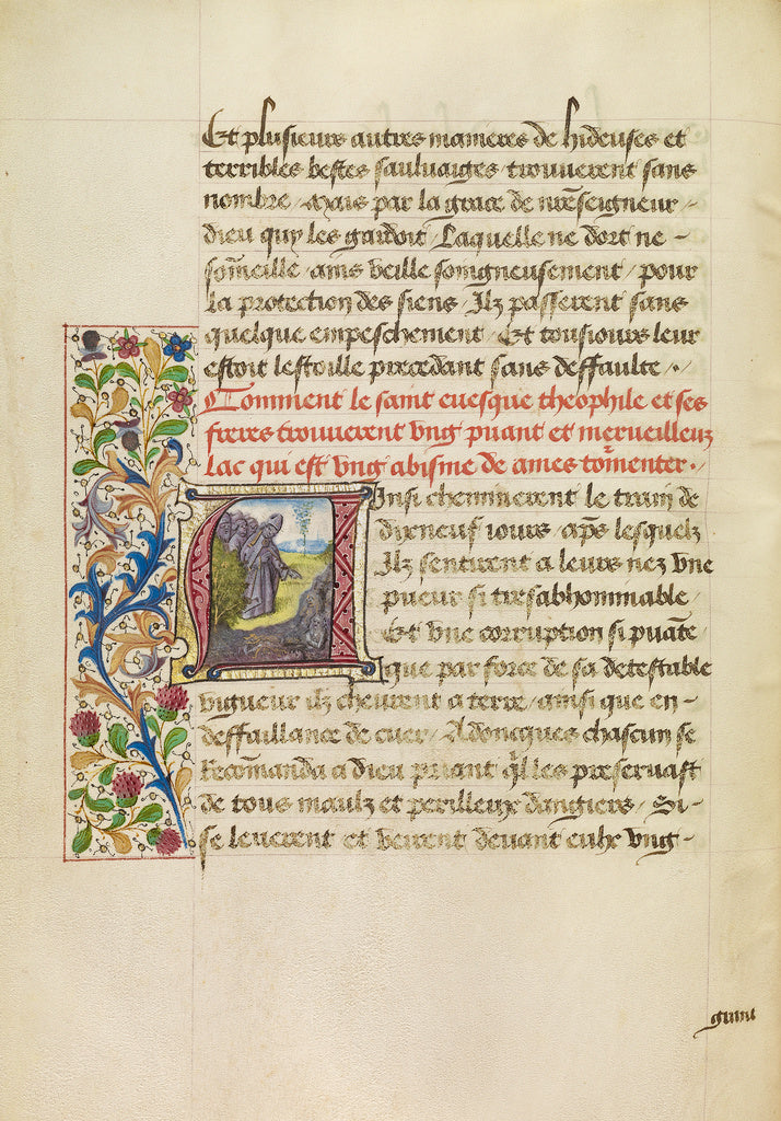 Master of the Brussels Romuléon or workshop:Initial A: Bish, Poster Print Wall Art