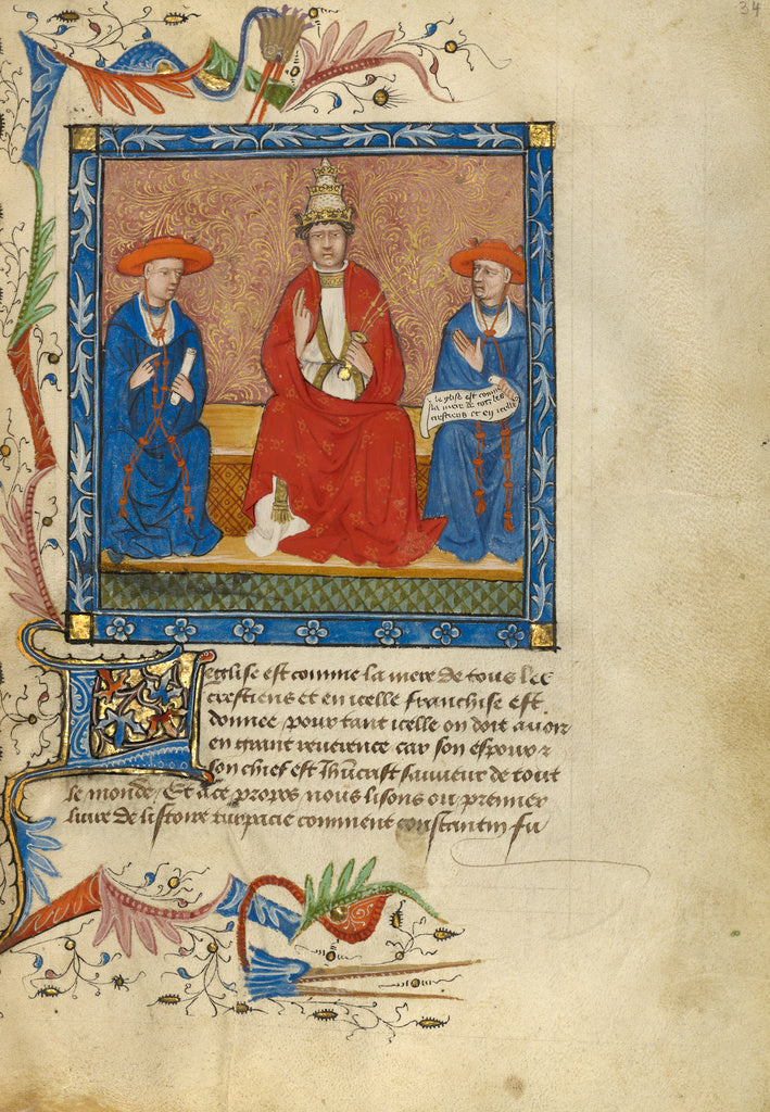 Unknown Artist:A Pope Flanked by Two Cardinals, Poster Print Wall Art