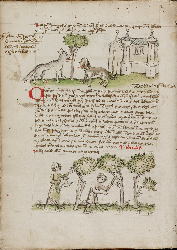 Unknown Artist:A Wolf and a Dog under a Tree; Two Men Chopping Tree, Poster Print Wall Art
