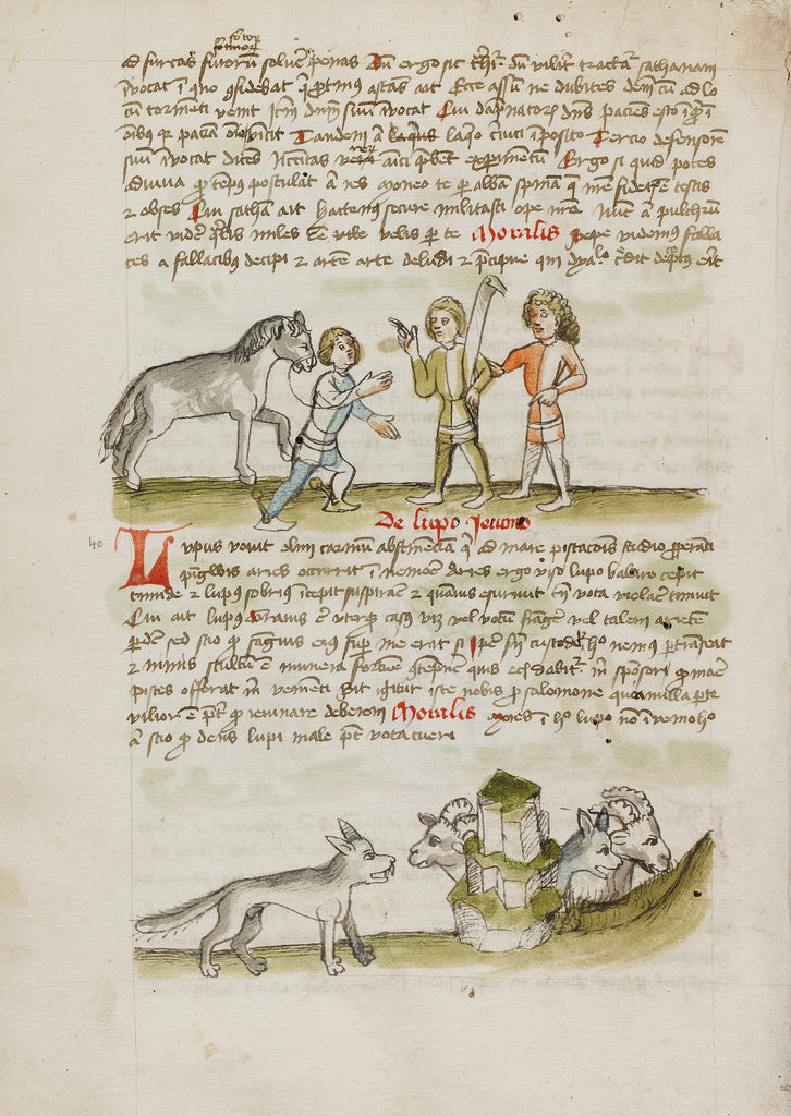 Unknown Artist:A Man Leading a Horse to Two Other Men; A Wolf befor, Poster Print Wall Art