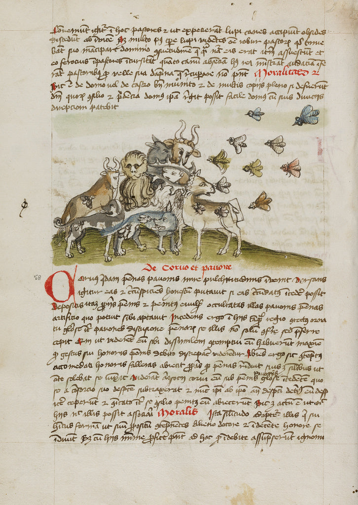 Unknown Artist:A Swarm of Insects Flying above a Group of Animals, Poster Print Wall Art