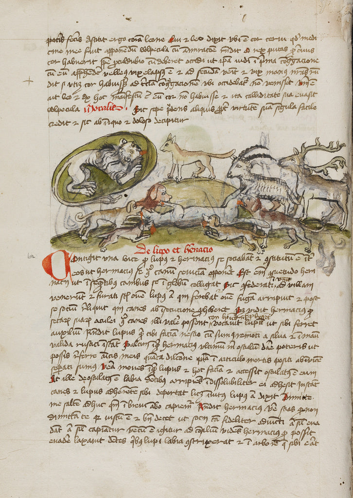 Unknown Artist:A Lion in its Den and Animals Biting a Wolf, Poster Print Wall Art