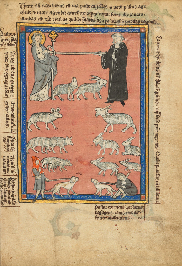 Unknown:Christ and a Monk Holding the Ends of a Staff and Tw, Poster Print Wall Art