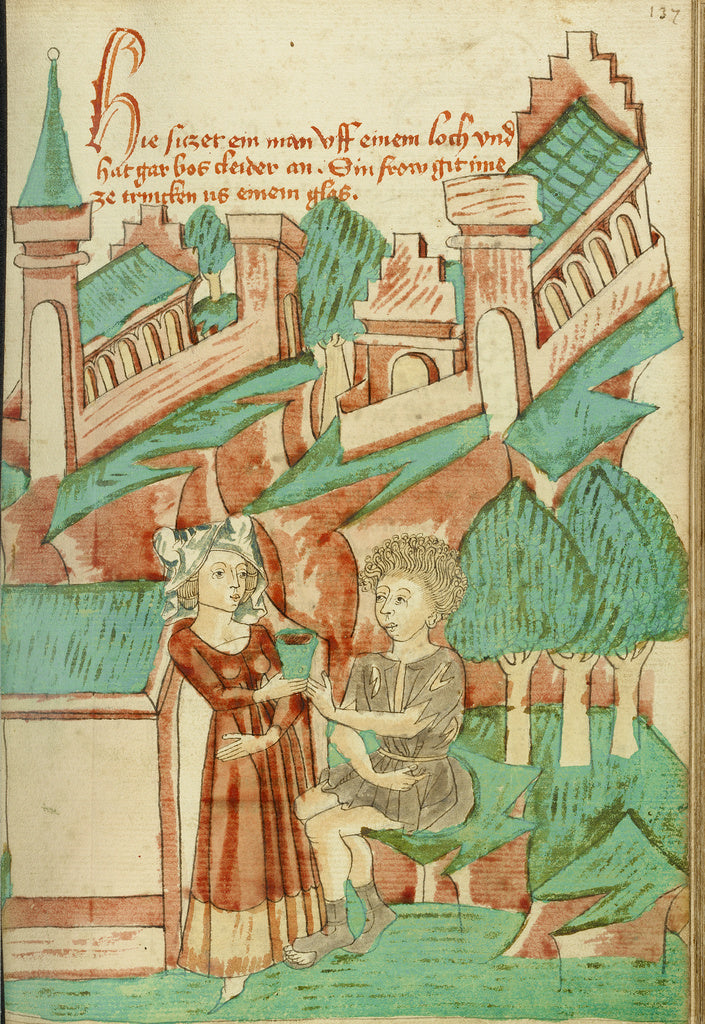 Hans SchillingFollower of:A Young Woman Giving Something to , Poster Print Wall Art