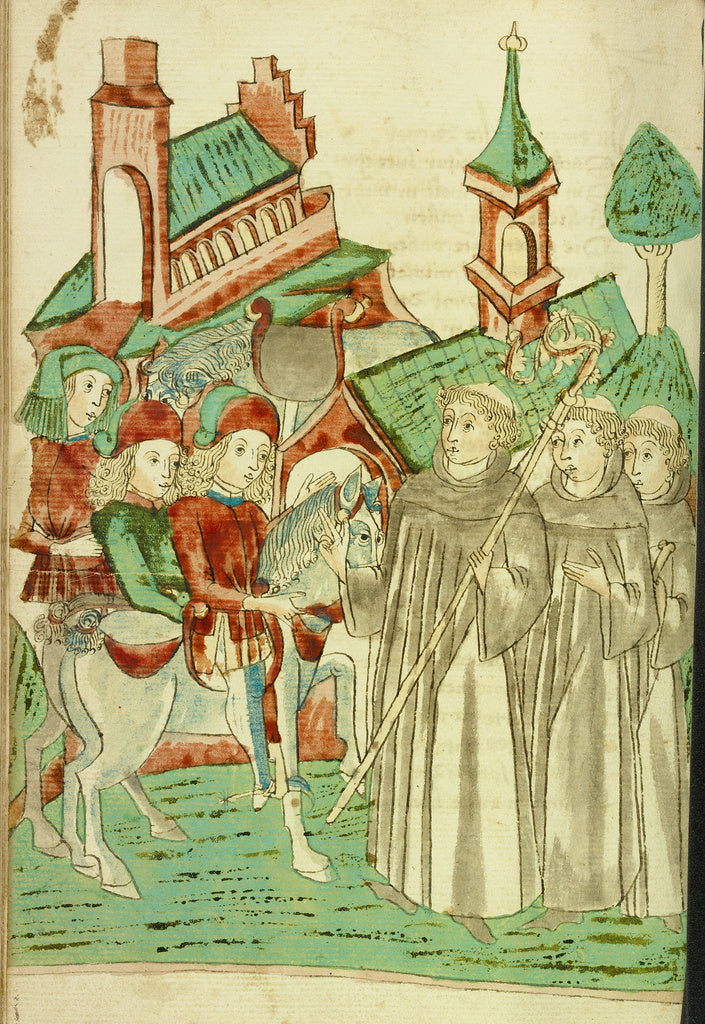Hans SchillingFollower of:Horsemen Meeting an Abbot and Two , Poster Print Wall Art