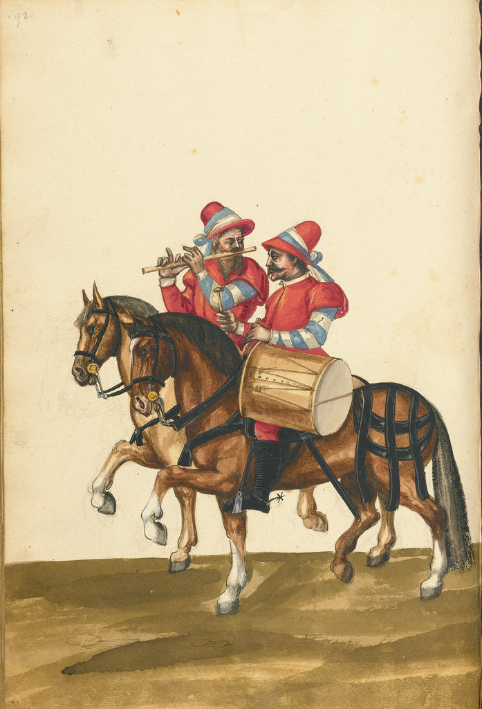 Unknown Artist:A Drummer and a Flute Player on Horseback, Poster Print Wall Art