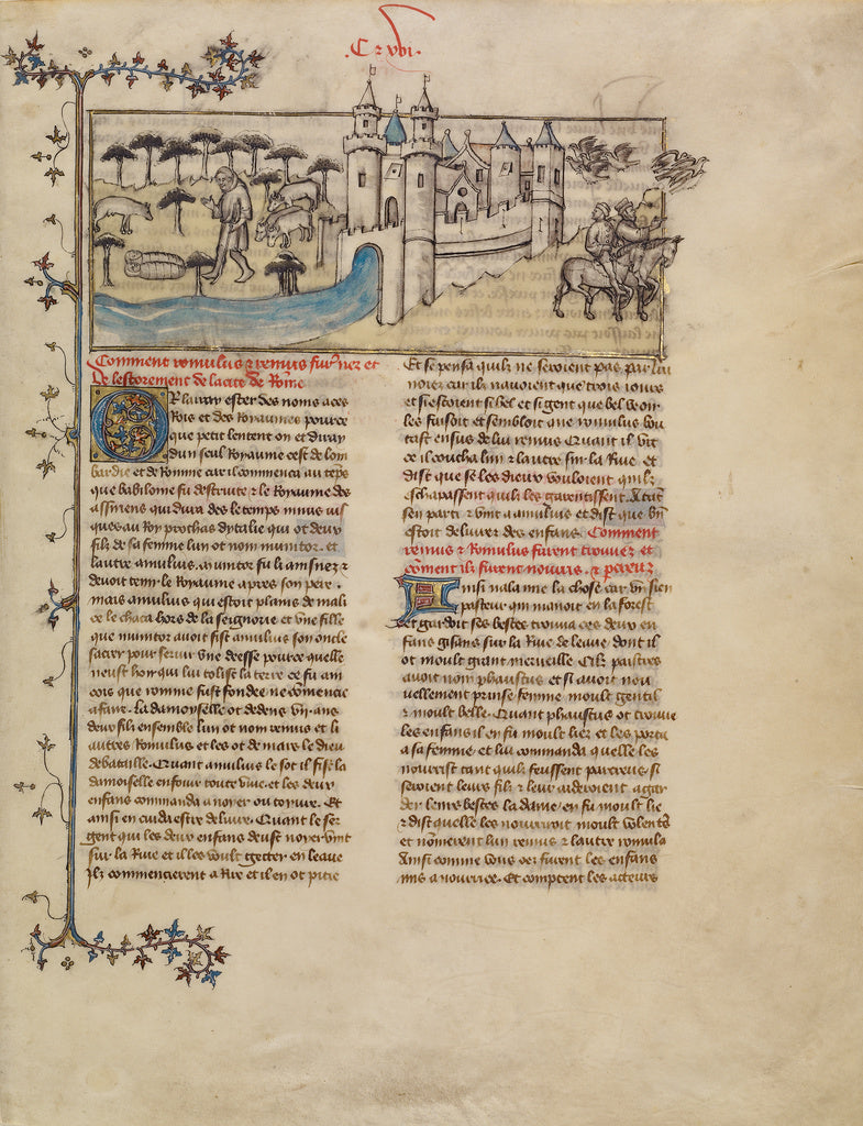 First Master of the Bible historiale of Jean de Berry:Romulu, Poster Print Wall Art
