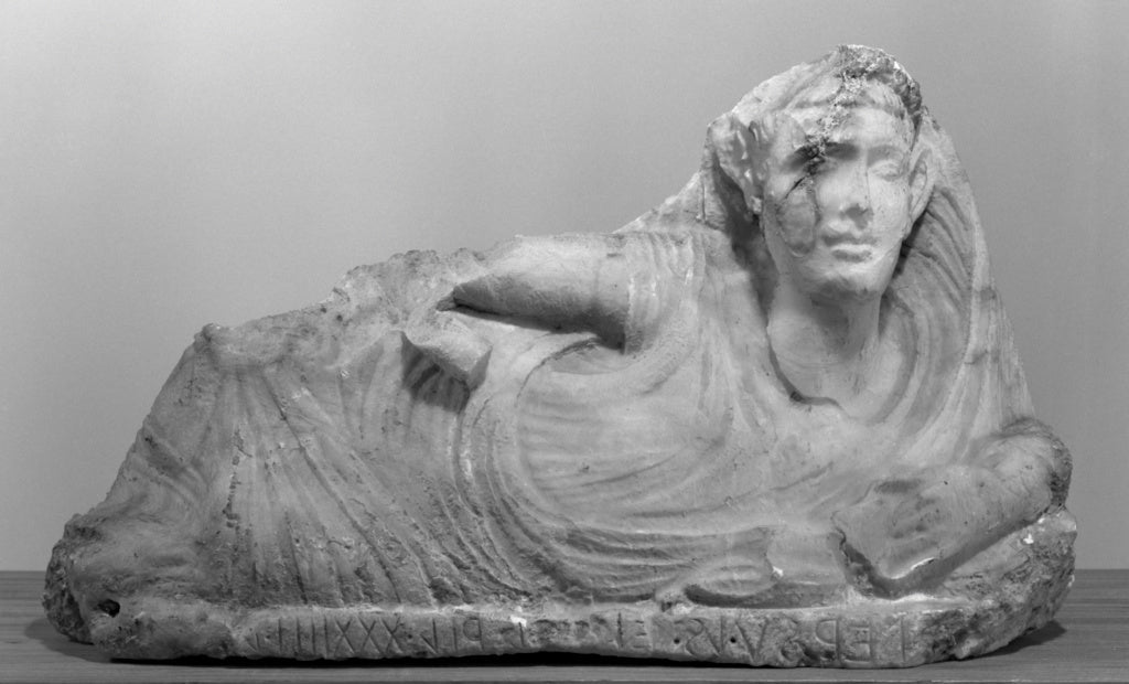 Unknown:Lid of a Cinerary Urn with a Reclining Figure, Poster Print Wall Art