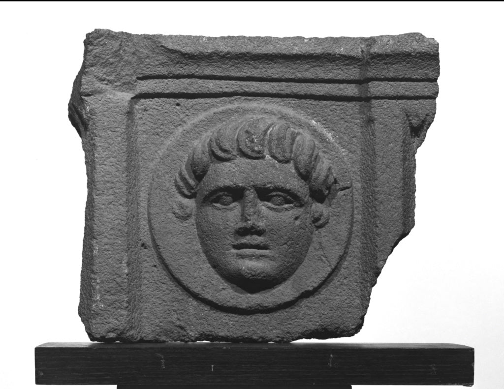 Unknown:Architectonic Tondo Relief with Frontal Head, Poster Print Wall Art