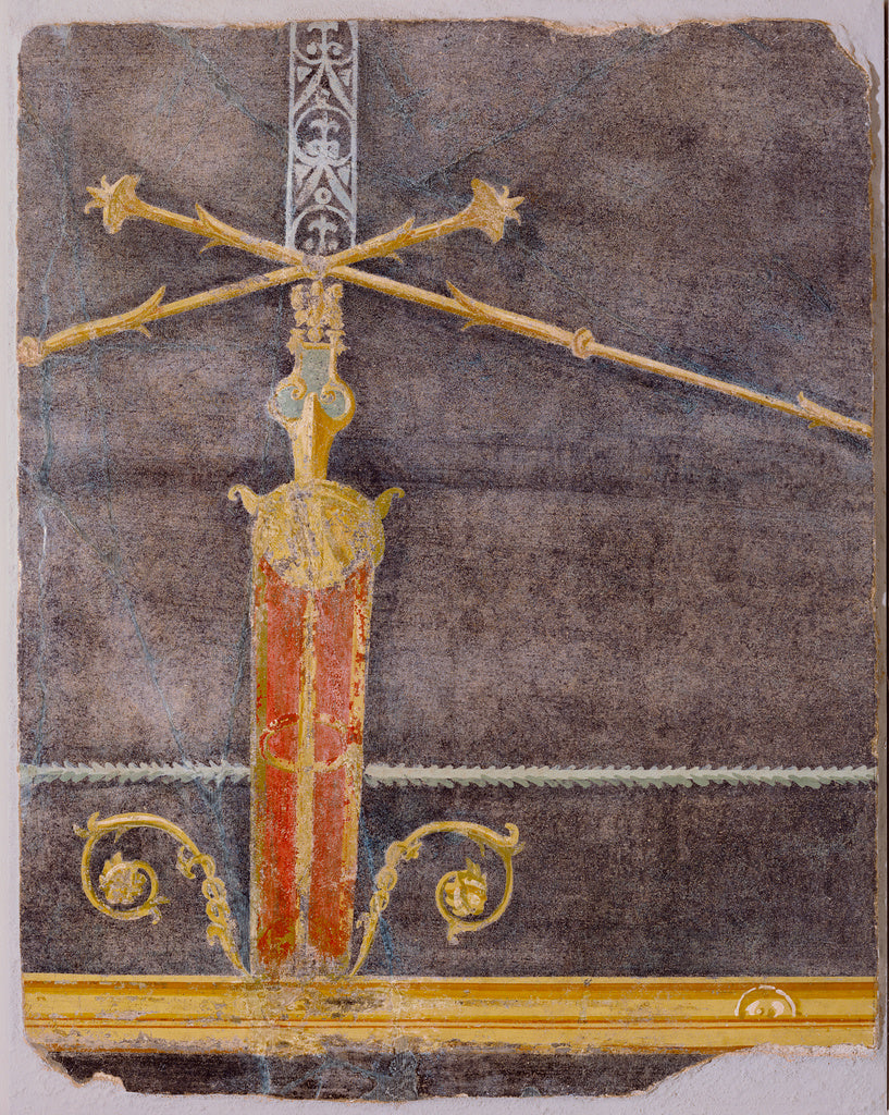 Unknown:Wall Fragment with Architectural Motifs on Black Gro, Poster Print Wall Art