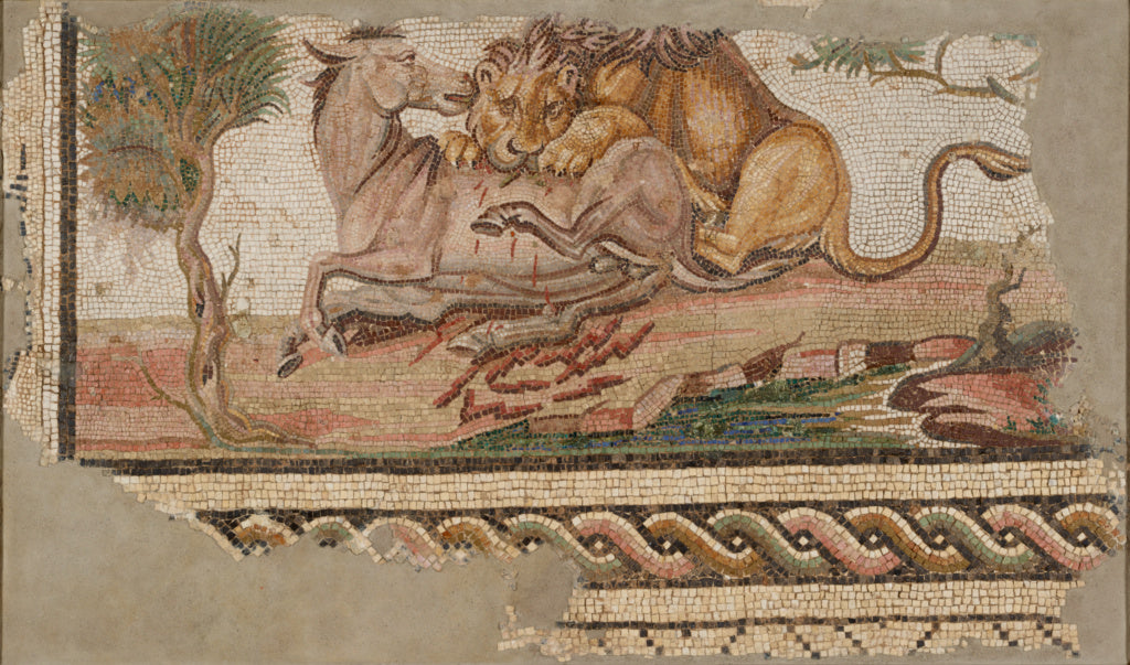 Unknown:Mosaic of a Lion Attacking an Onager, Poster Print Wall Art