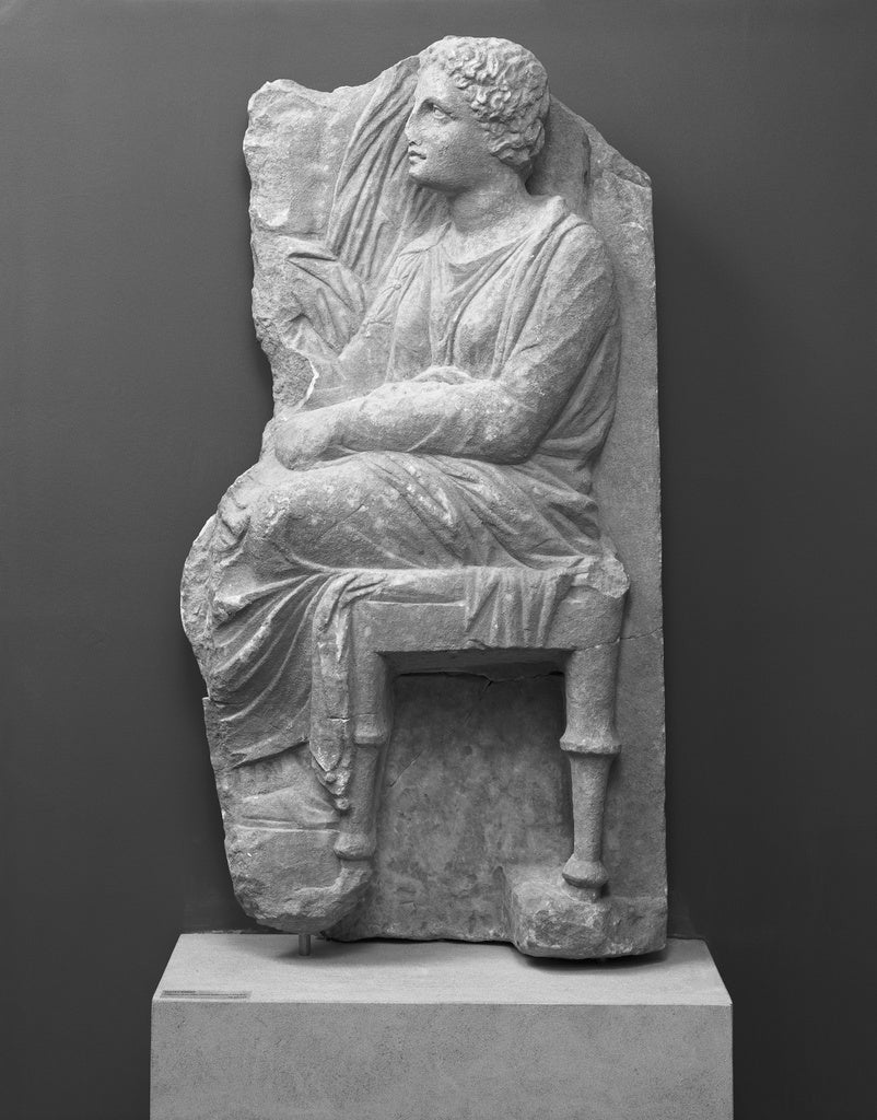 Unknown:Fragment of a Grave Naiskos with a Seated Woman and , Poster Print Wall Art