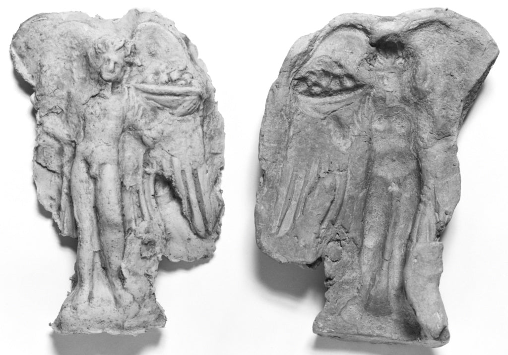 Unknown:Mold of the Front of a Winged Daimon Holding a Likno, Poster Print Wall Art