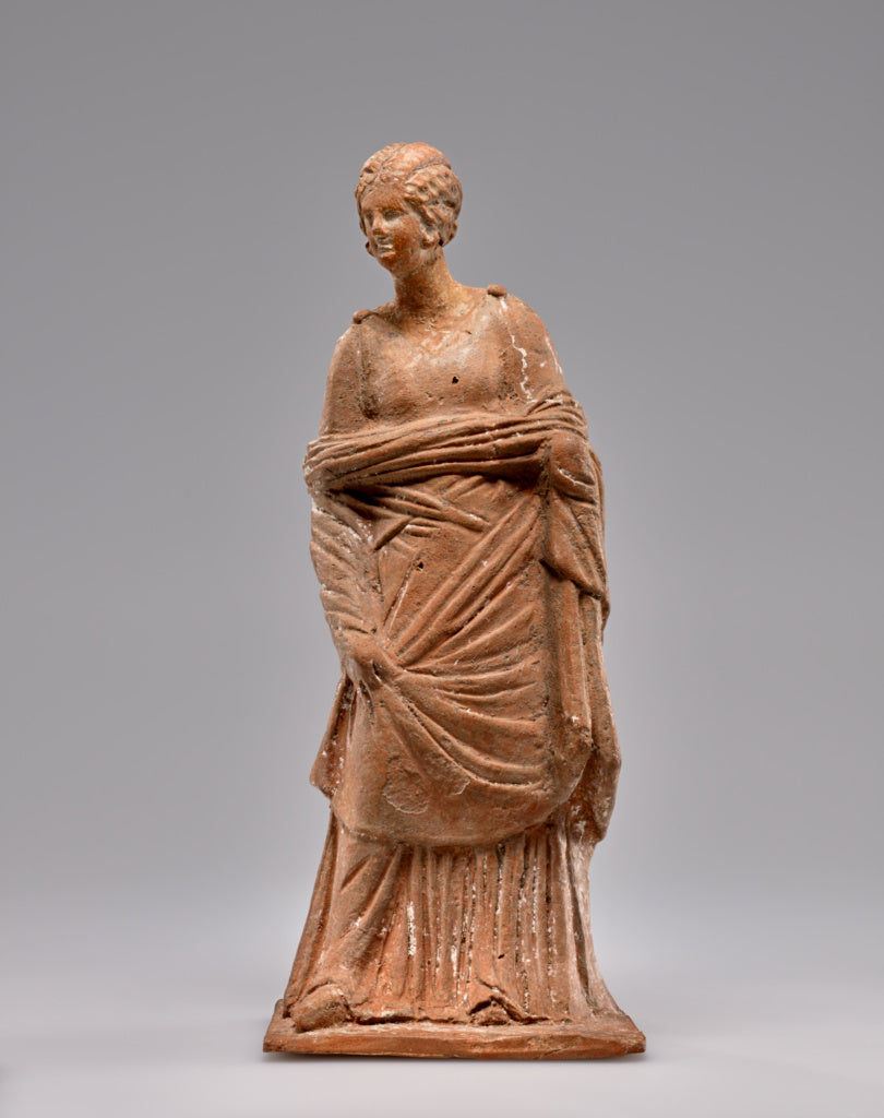 Unknown:Terracotta Statuette of a Female Raising a Cloak, Poster Print Wall Art