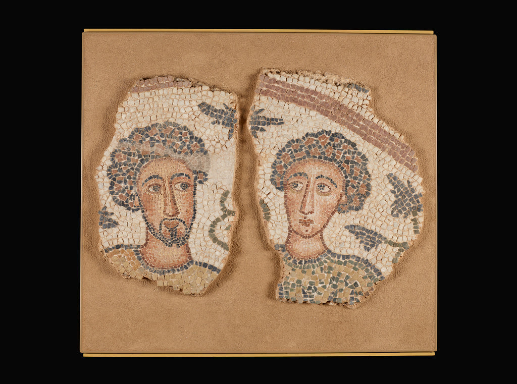 Unknown:Mosaic Panel with Two Male Busts, Poster Print Wall Art