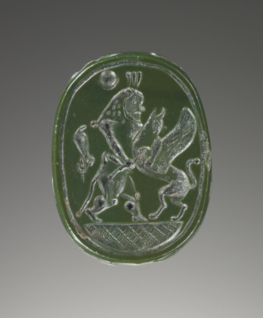 Unknown:Engraved Scarab with Bes Fighting a Griffin, Poster Print Wall Art