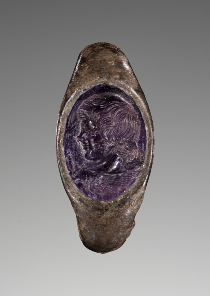 Unknown:Engraved Gem with the Bust of a Young Satyr inset in, Poster Print Wall Art