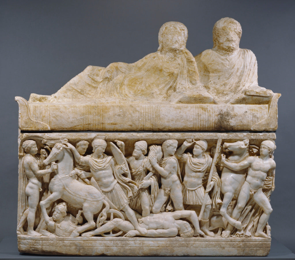 Unknown maker, made in an Attic workshop:Sarcophagus with li, Poster Print Wall Art