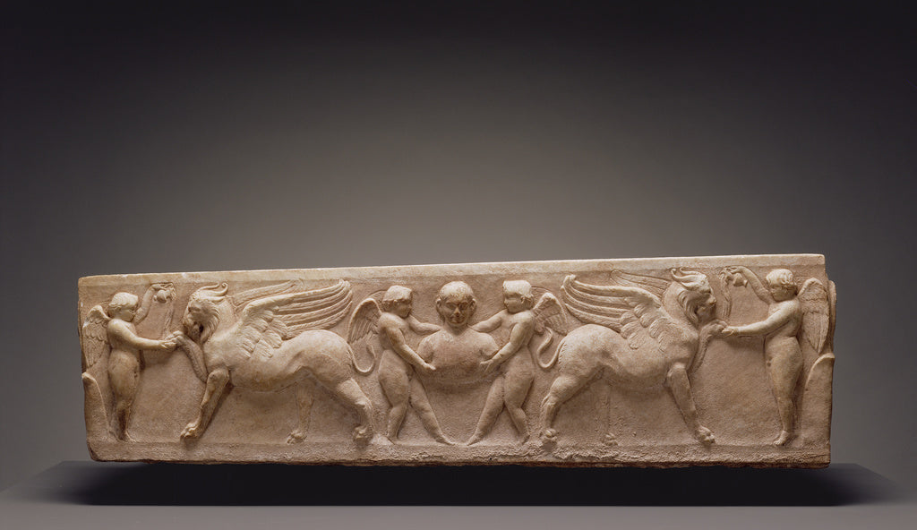 Unknown:Roman Sarcophagus of a Boy with Erotes Feeding Griff, Poster Print Wall Art