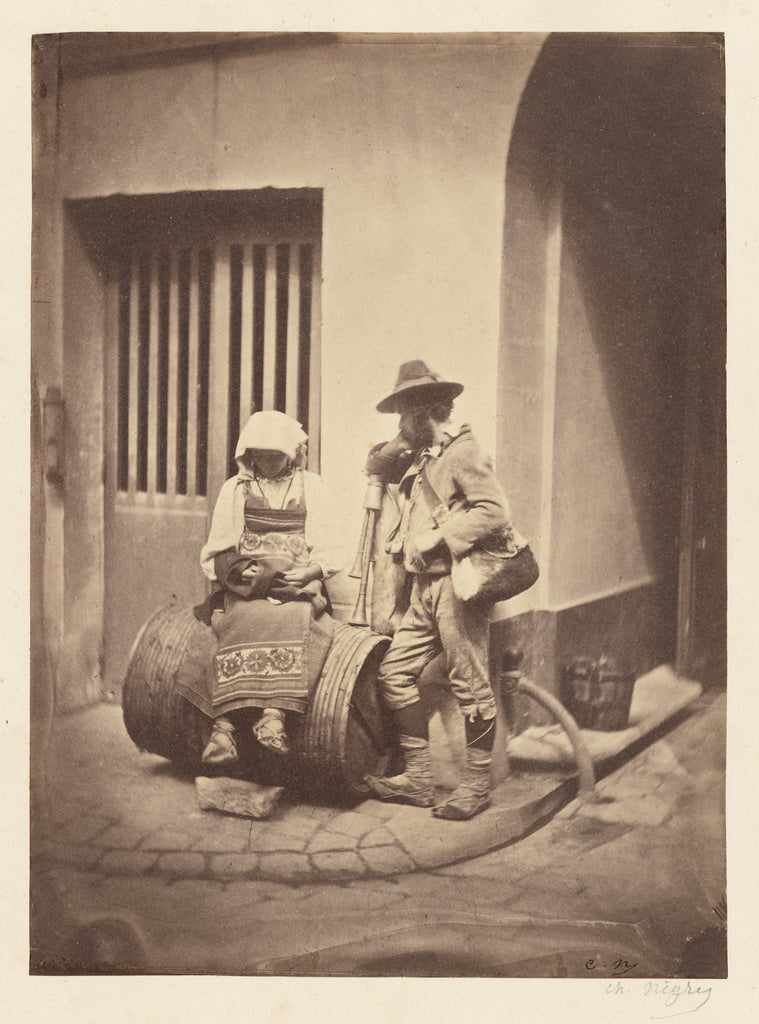 Charles Nègre:[Italian Street Musicians at Entrance to 21, , Poster Print Wall Art