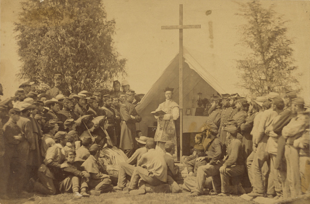 Alexander Gardner:[Sunday morning mass in camp of 69th New Y, Poster Print Wall Art