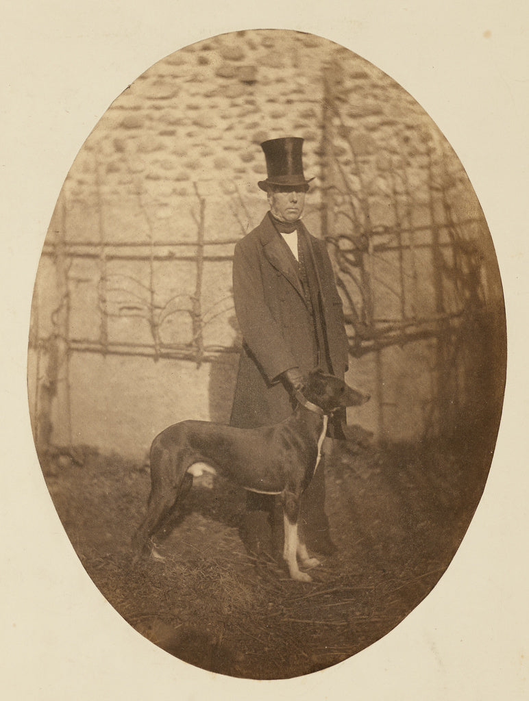 Achille Devéria:[Portrait of a Gentleman keeping a dog on t, Poster Print Wall Art
