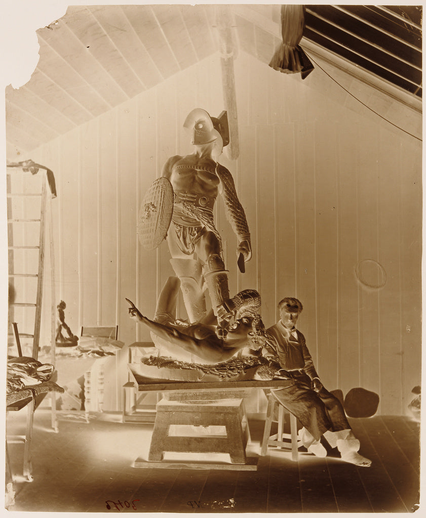 N.P.:[Jean-Léon Gérôme in his Studio with Large Model of , Poster Print Wall Art