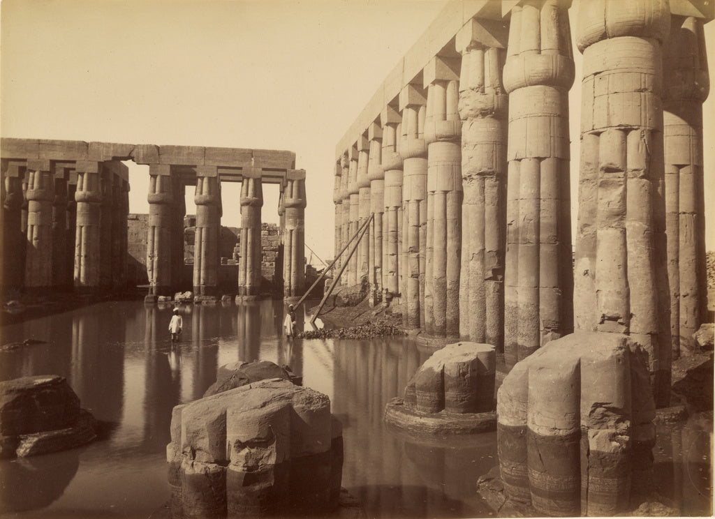 Antonio Beato:The Flooded Courtyard of Amenhotep III in the , Poster Print Wall Art