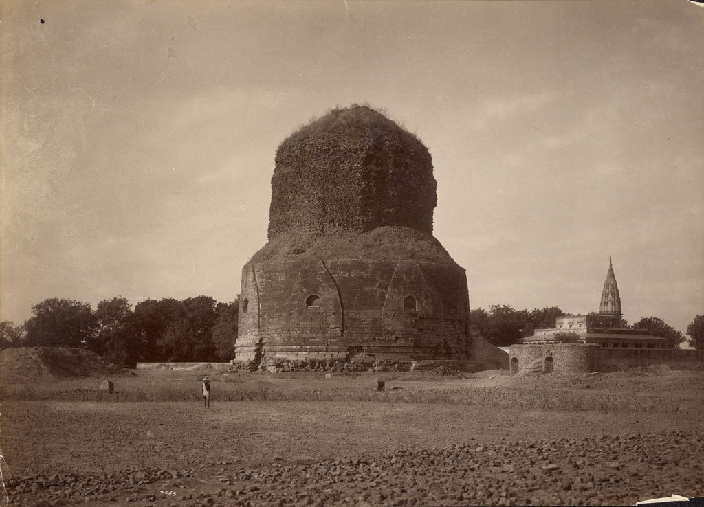 Lala Deen Dayal:Buddhist Tope with Jain Temple, Benares, Poster Print Wall Art
