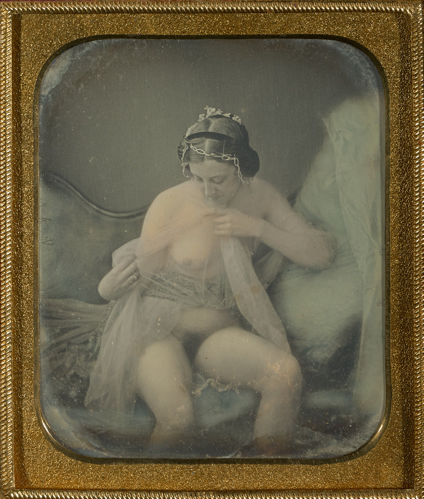 Unknown maker, French:[Female Nude in Diaphanous Gown Admiri, Poster Print Wall Art