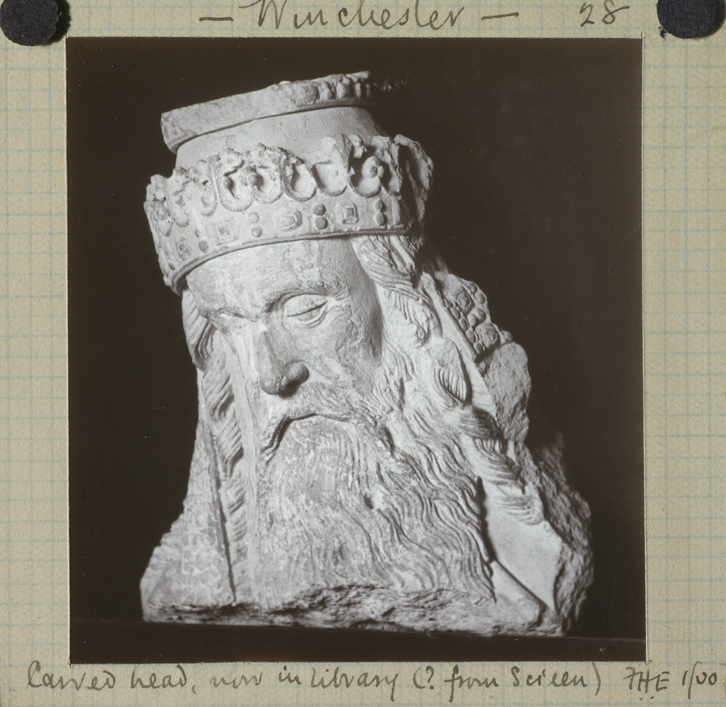 Frederick H. Evans:Wincester. Carved Head, Now in Library (?, Poster Print Wall Art