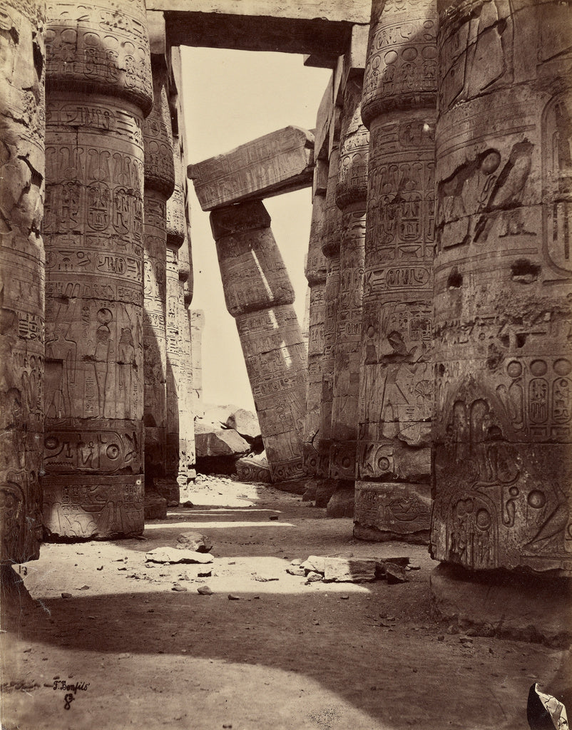 Félix Bonfils:Leaning column, inside the hypostyle hall, Poster Print Wall Art