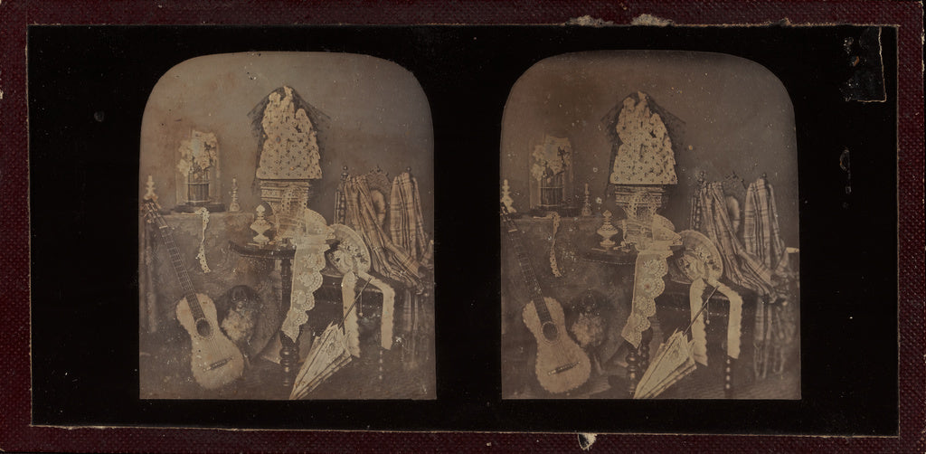 Antoine Claudet:[Still life with guitar, fabrics, umbrella, , Poster Print Wall Art