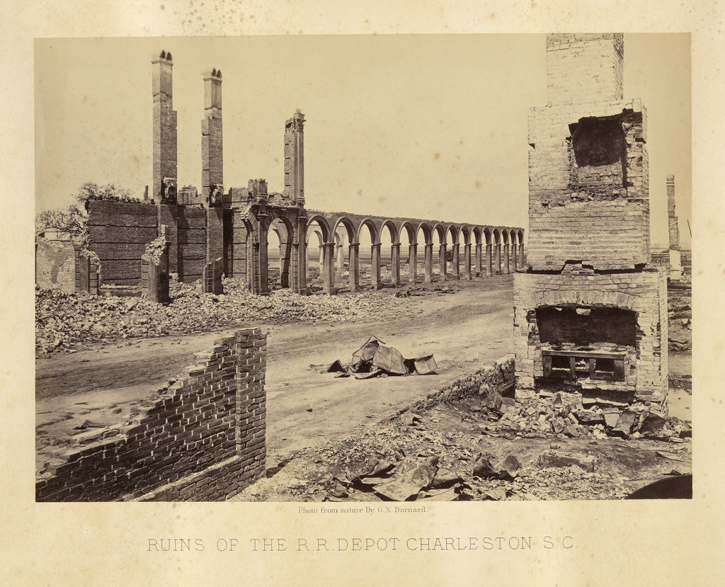 George N. Barnard:Ruins of the Railroad Depot, Charleston, S, Poster Print Wall Art