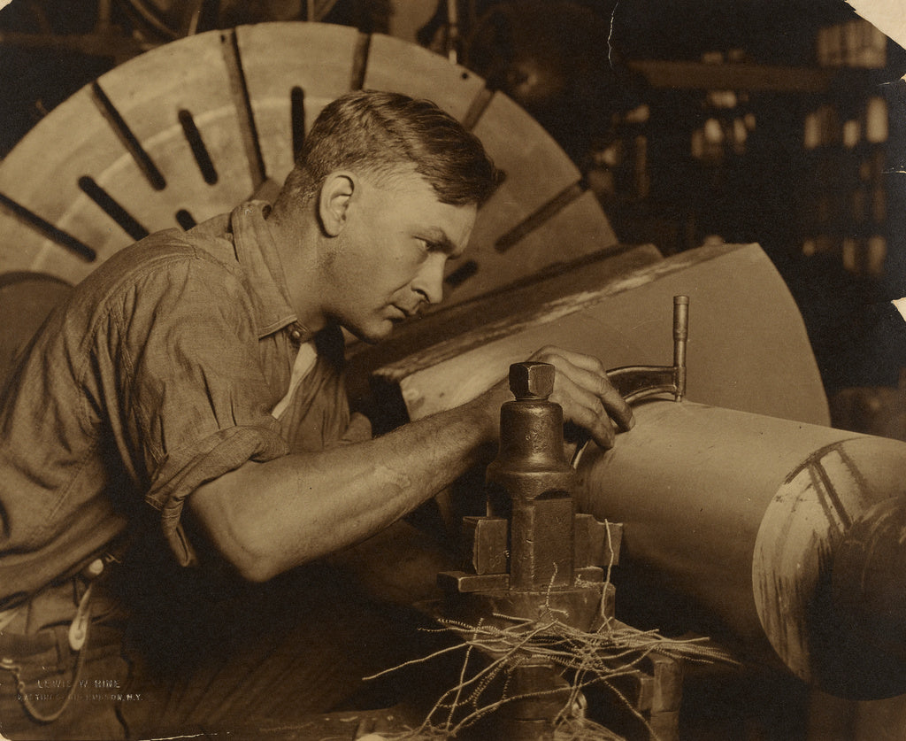 Lewis W. Hine:Man with Micrometer Measuring a Shaft to a Tho, Poster Print Wall Art